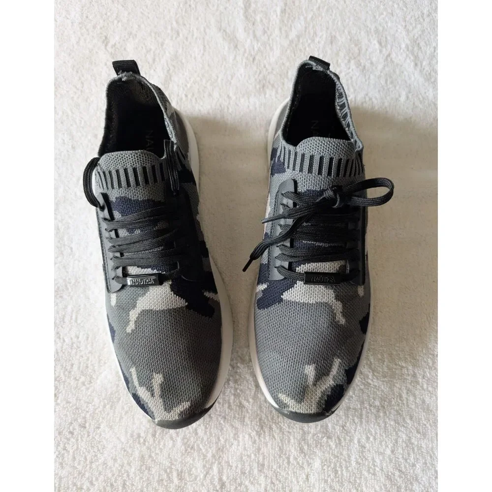 Nautica Gray Camo Knit Sneakers Sock Lace Up Athletic Shoes Men's 9.5